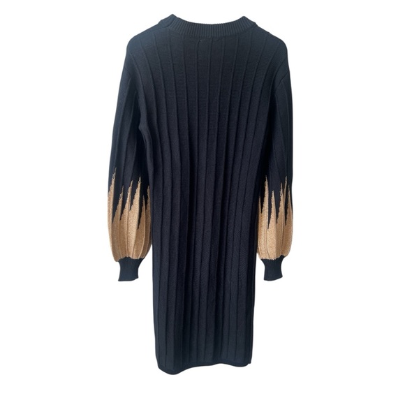 NWT Callahan Melli Black Wide Ribbed Knit Sweater Dress Gold Metallic Sleeves XS - Picture 7 of 12